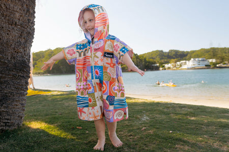 Retro Shores - Kids Hooded Towel Recycled Sand Free