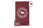 Burgundy beach towel with white bull logo and 