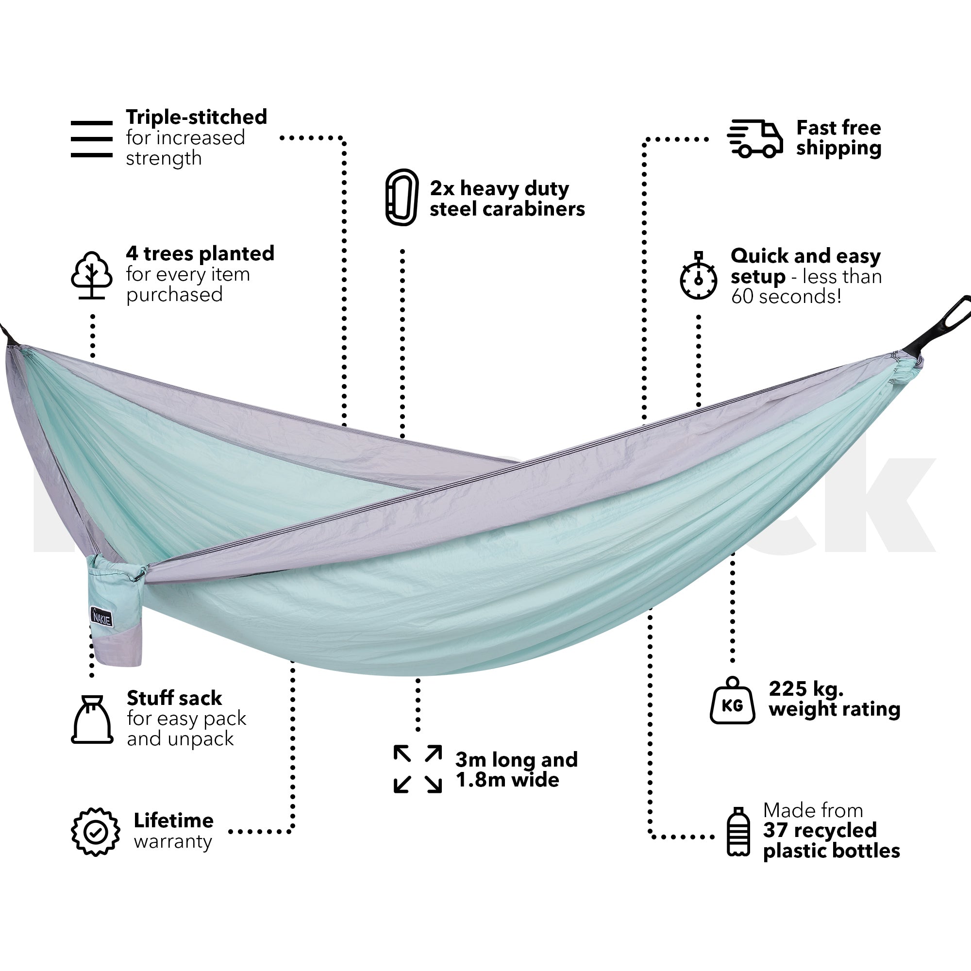 Twilight Blue - Recycled Hammock with Straps